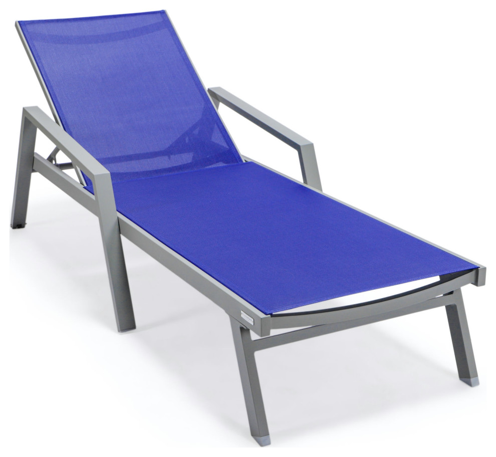 LeisureMod Marlin Lounge Chair With Armrests  Gray Frame  Set of 2  Navy Blue   Transitional   Outdoor Lounge Chairs   by Kolibri Decor  Houzz