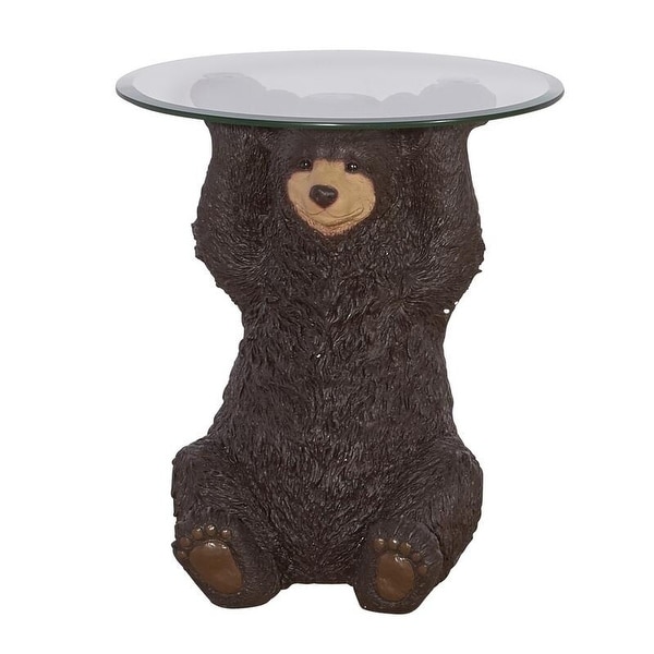 Powell Barney Bear Cabin Resin， Glass Accent Side Table