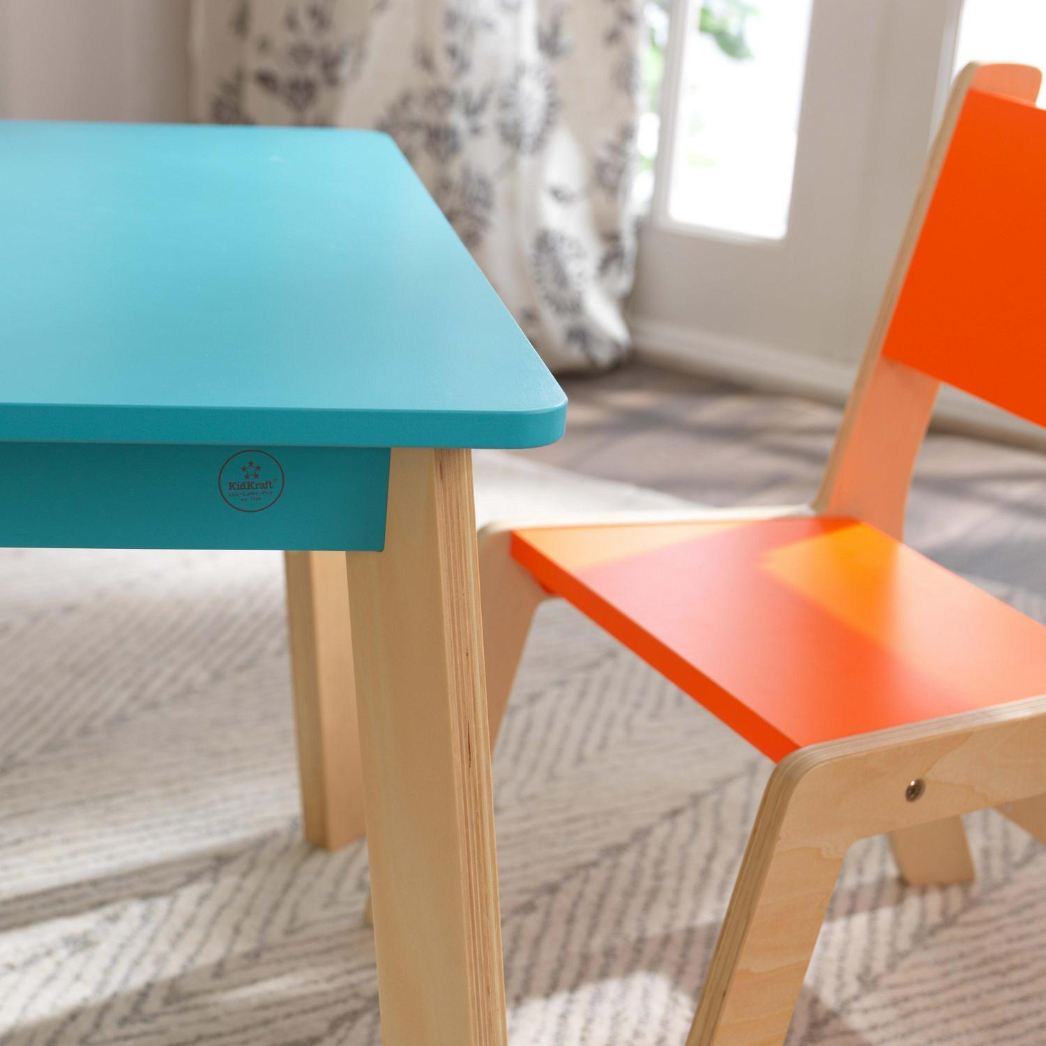 KidKraft Childrens Modern Table and Chair Set， Natural and Highlighter