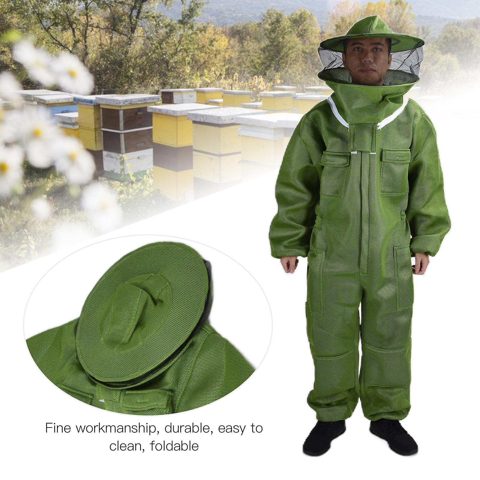 Breathable Beekeeping Suit With Detachable Round Veil Hat For Beekeeper - Green Xxxl Size