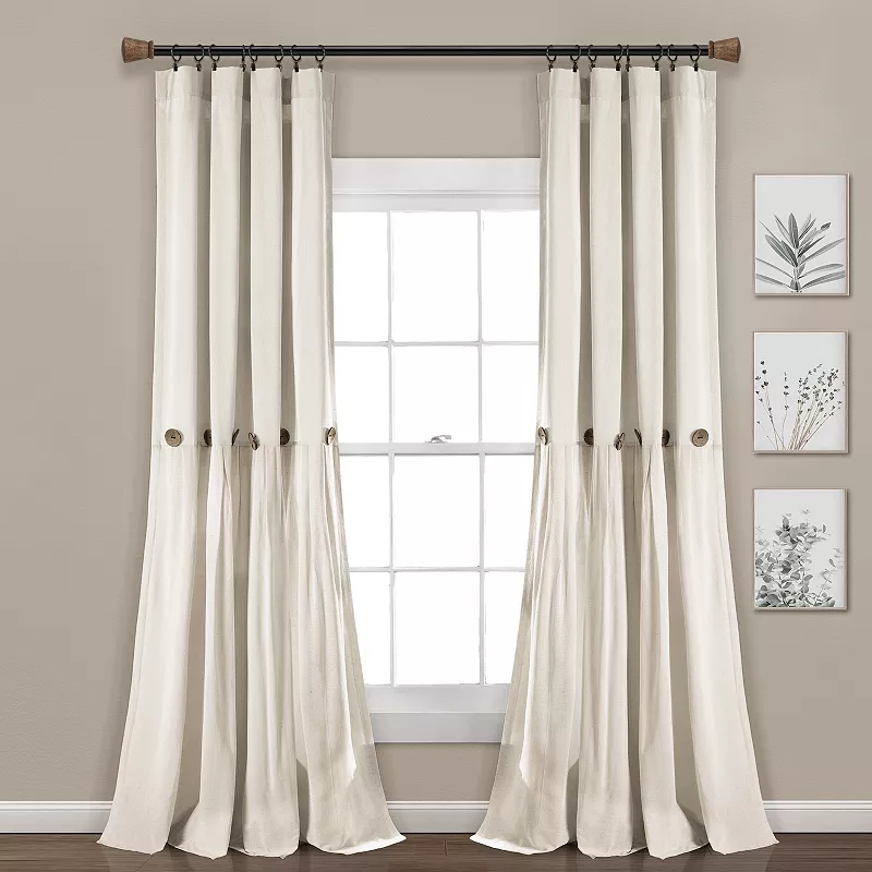 Lush Decor Linen Button Window Curtain Panel