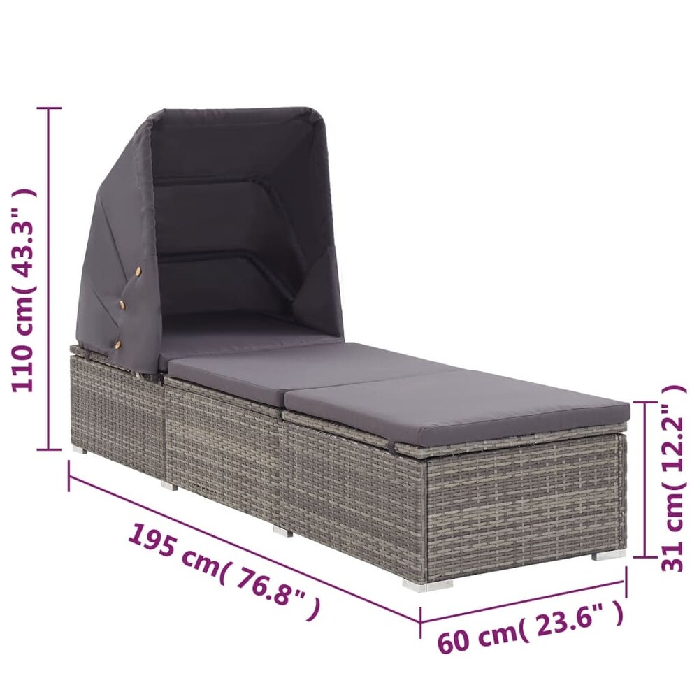 vidaXL Sun Lounger with Canopy and Cushion Poly Rattan Gray