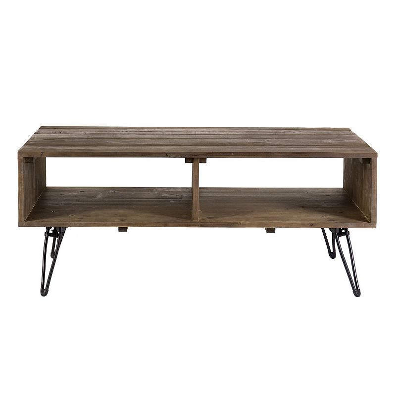 Betsy 42 Inch Reclaimed Wood Rectangle Farmhouse Coffee Table With Storage， Iron Legs， Natural Brown