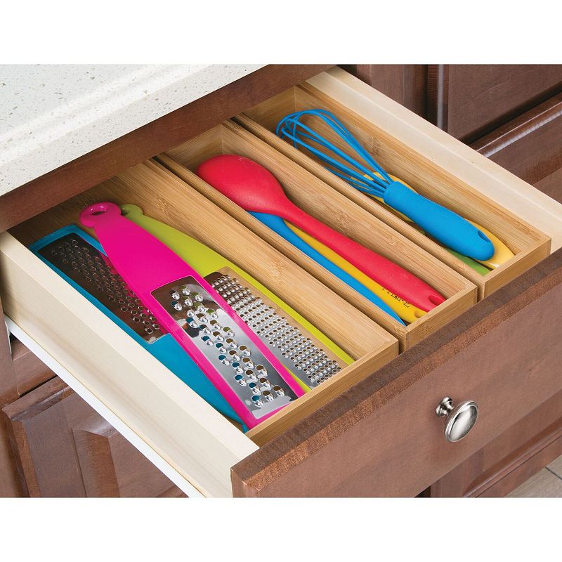 mDesign Stackable 15 Long Wooden Drawer Organizer - 4 Pack， Natural Wood