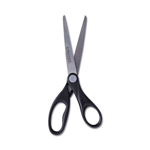 Universal Stainless Steel Office Scissors， Pointed Tip， 7 Long， 3 Cut Length， Black Straight Handle (92008)