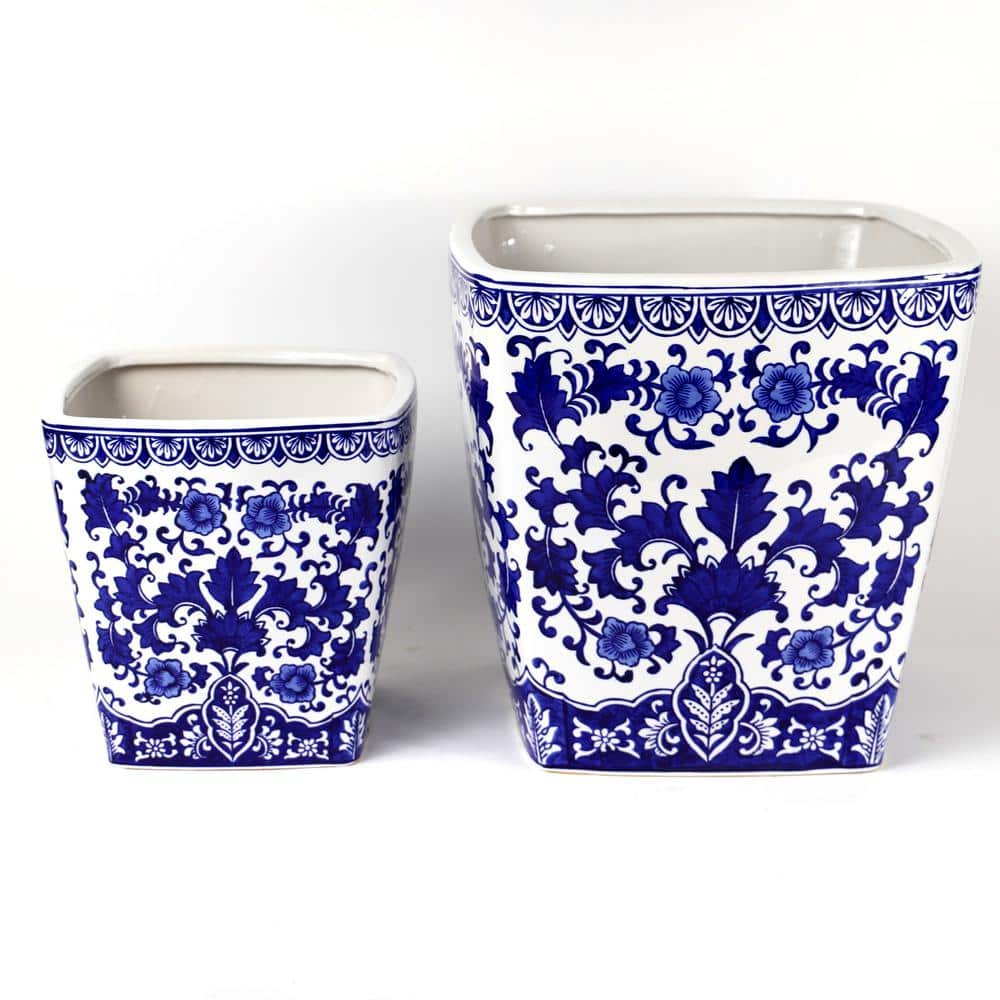 Claybarn USA Euro Ceramica ClayBarn Blue and White Camelia Garden Ceramic Planter BGN-86-32056