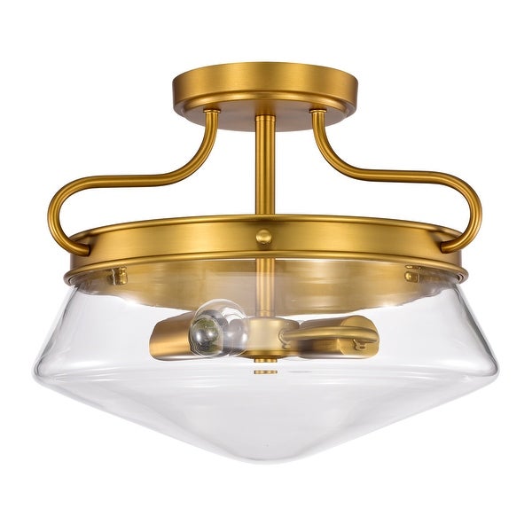 Elize Aged Brass 2-Light Metal and Glass Bowl Shade Semi-Flush Mount