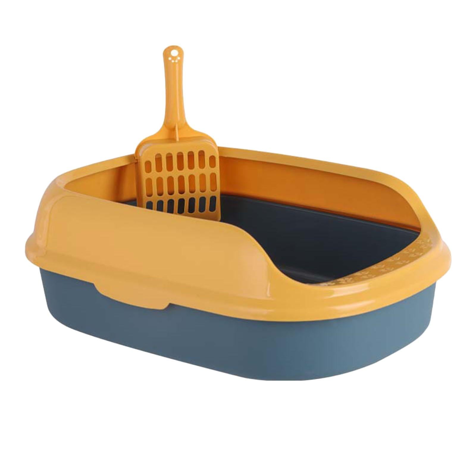 Cat Litter Box Pet Semi-Closed Pet Litter Tray to clean Detachable Rim Toilet Sand Box Container Bedpan - Blue