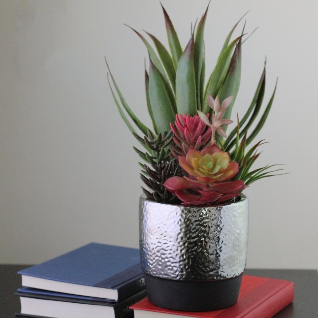 Succulents And Agave Artificial Potted Plant Green red