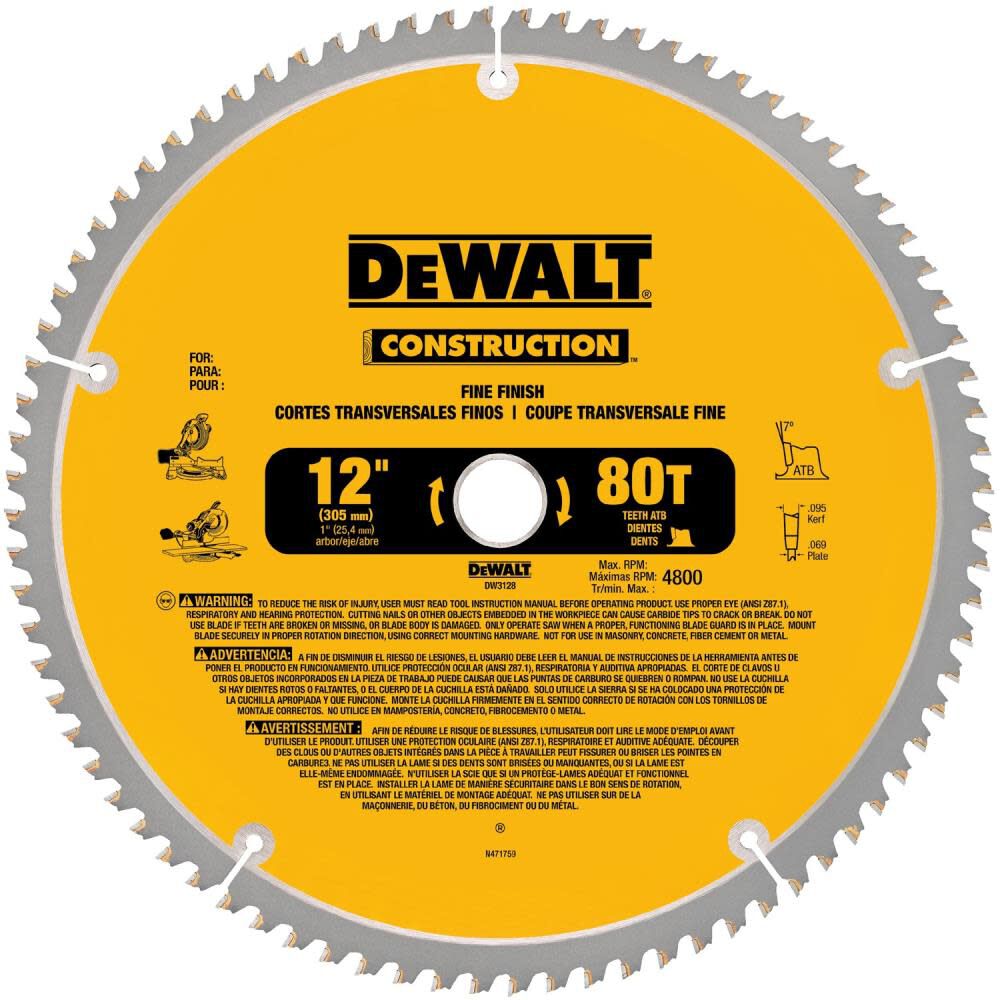 DW 12-in 80T and 12-in 32T Saw Blade DW3128P5 from DW