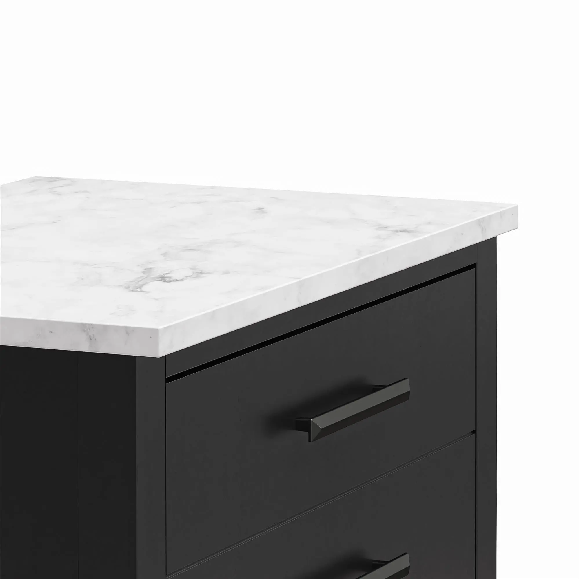 Lynnhaven Black Nightstand with White Marble Top