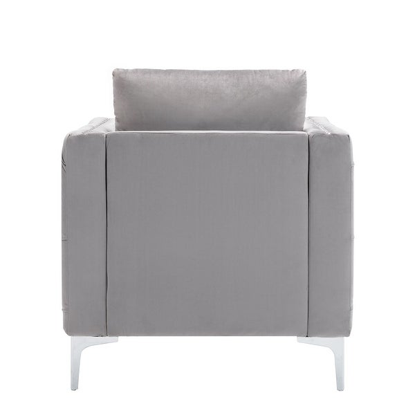 Modern Velvet Armchair Tufted Button Accent Chair Club Chair with Steel Legs