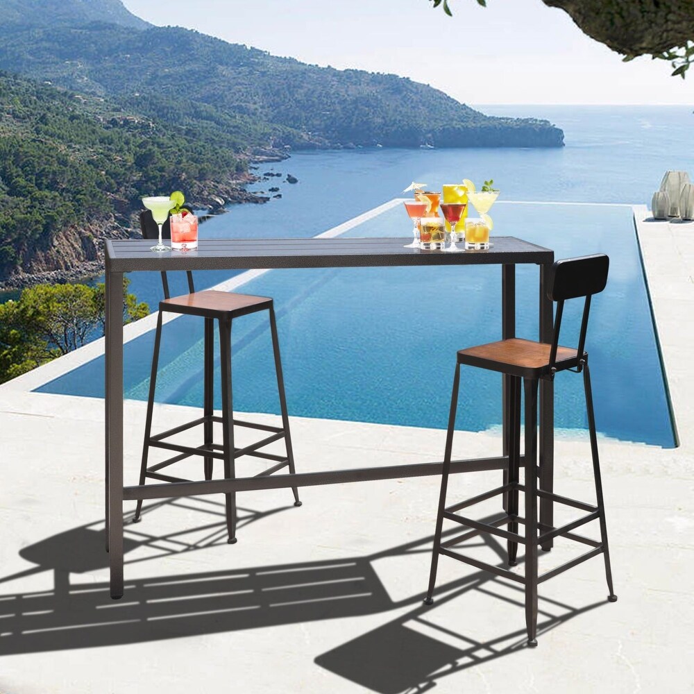 Outdoor Bar Table Patio Table Rectangular Pub Height Dining Table with Metal Frame   55 in