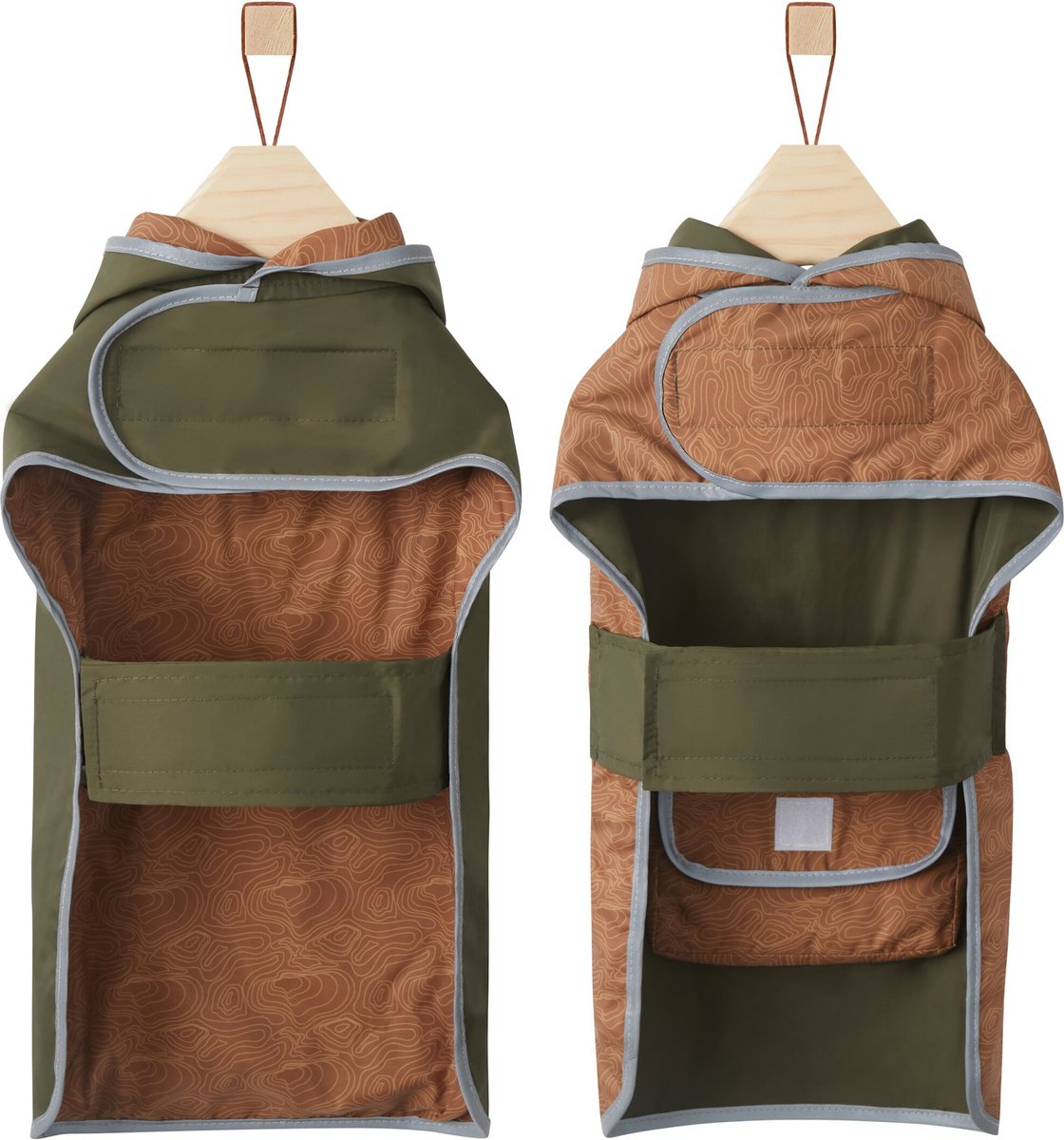 Frisco Olive Reversible Packable Dog Raincoat