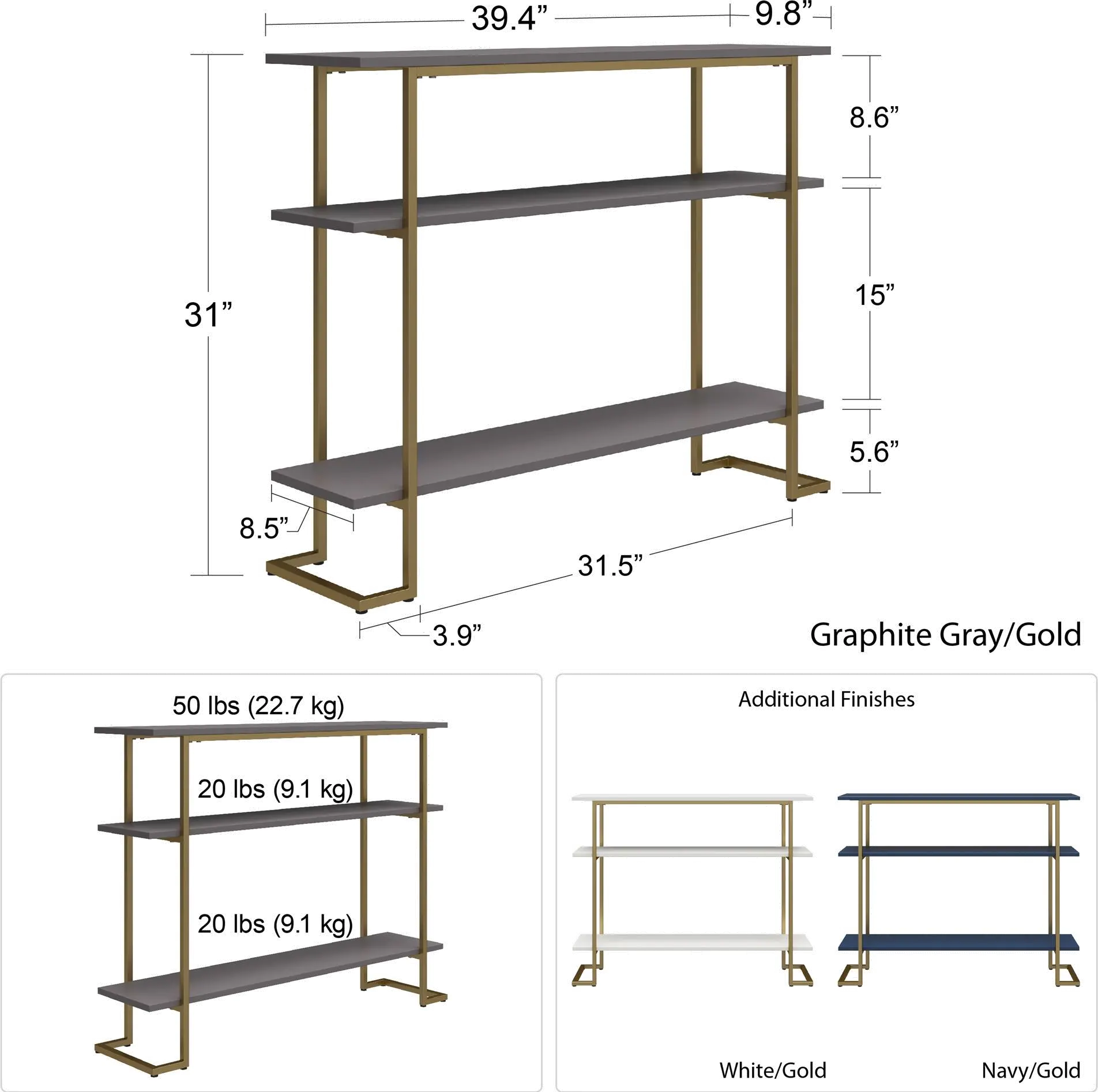 Serenity Gray and Gold Sofa Table