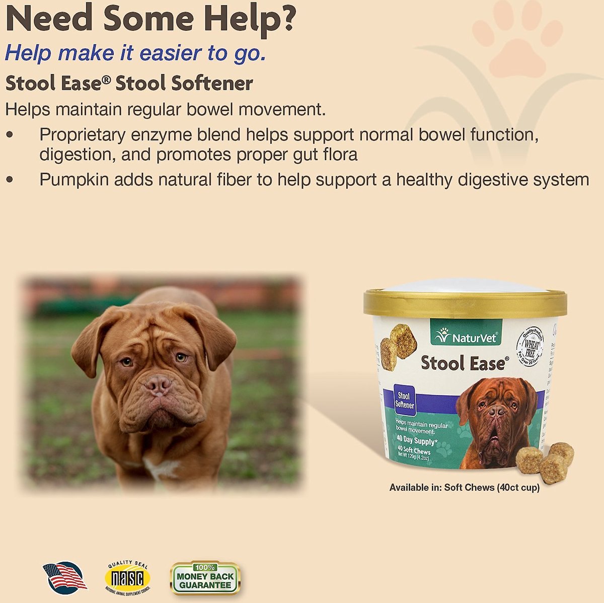 NaturVet Stool Ease Soft Chews Digestive Supplement for Dogs