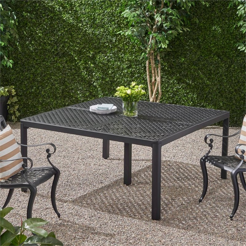 Noble House Tahoe Outdoor Aluminum Dining Table in Matte Black   Transitional   Outdoor Dining Tables   by Homesquare  Houzz