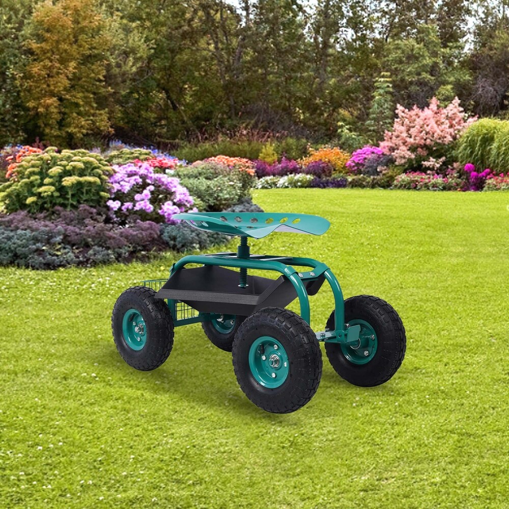 Rolling Gardening Chair Cart with Wheels  360 Swivel Rolling Scooter   42.5\