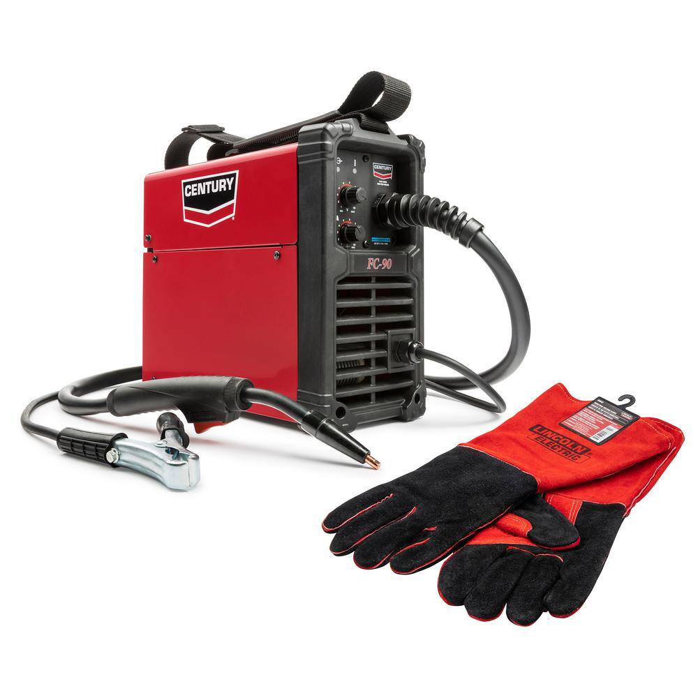 90 Amp FC90 Flux Core Wire Feed Welder and Gun 120-Volt with Premium Leather Welding Gloves K5365-30