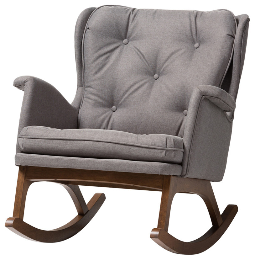 Midcentury Modern Gray Fabric Upholstered Walnut Finished Rocking Chair   Midcentury   Rocking Chairs   by Imtinanz  LLC  Houzz