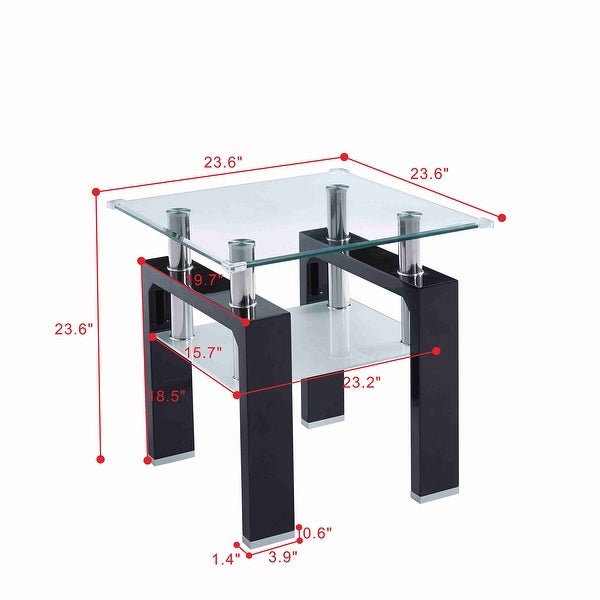 Glass Top Square Double-Layer End Table