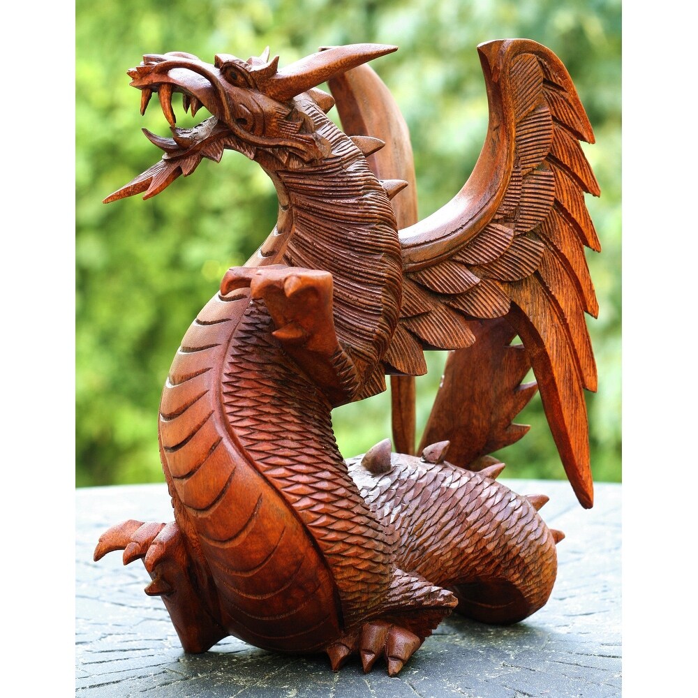 Wooden Dragon Handmade Sculpture Statue Handcrafted Gift Art Decorative Home Decor Figurine Accent Decoration Artwork Hand