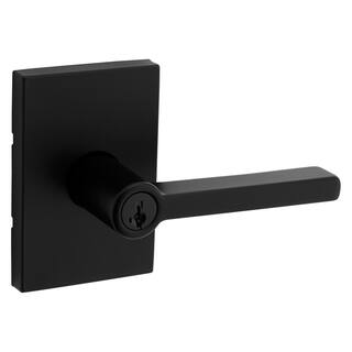 Kwikset Halifax Rectangle Rose Matte Black Keyed Entry Door Lever Featuring SmartKey Technology with Microban 740HFLRCTS514K3