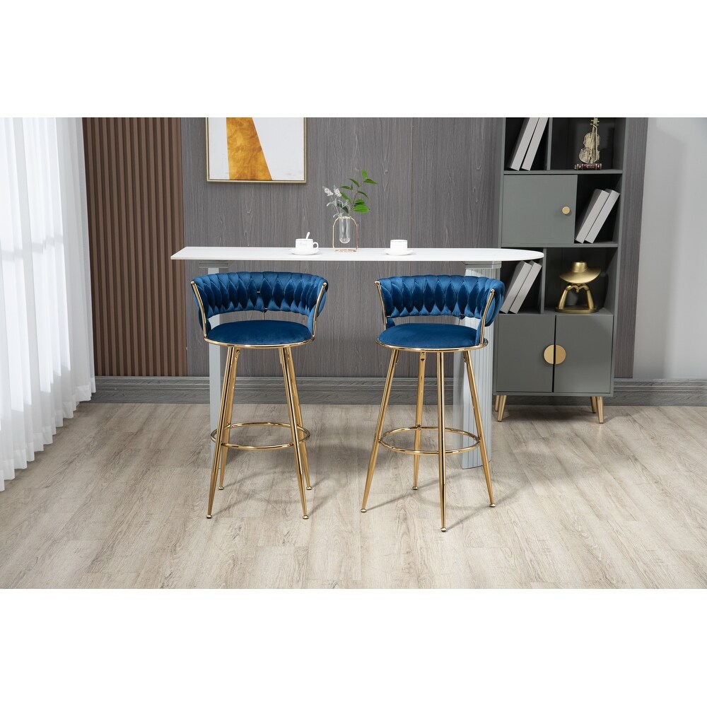 Velvet Barstools Set of 2  Counter Height Bar Stools with Back and Footrest  Counter Stools Modern Bar Chairs