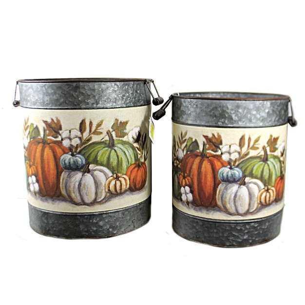 Pumpkins Bucket Set Galvanized Autumn Decorative Container Sets