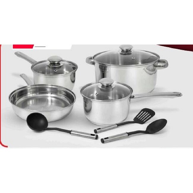 10 Pc Stainless Steel Cookware Set W/ Encapsulated Base， including Tools