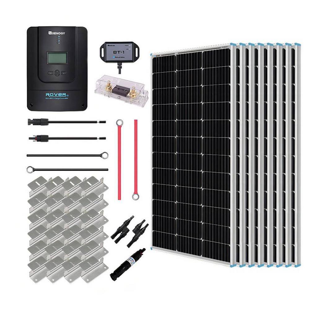 Renogy 800-Watt 12-Volt Off-Grid Solar Premium Kit w 8-Piece 100W Monocrystalline Panel and 60A MPPT Rover Charge Controller RKIT800DPM-RVR60