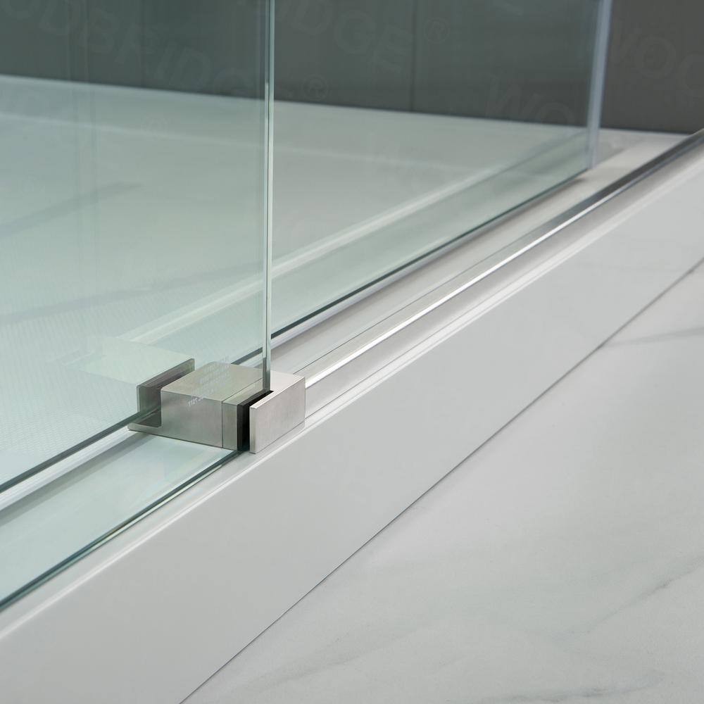 WOODBRIDGE Beccles 56 in. to 60 in. x 62 in. Frameless Sliding Bathtub Door with Shatter Retention Glass in Brushed Nickel HSD3627