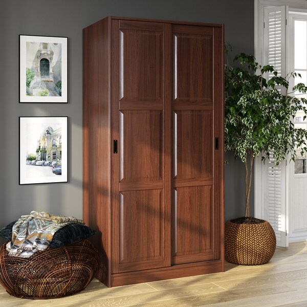 Palace Imports 100% Solid Wood 2-Sliding Door Wardrobe Armoire with Optional Mirrored Doors - - 20000830