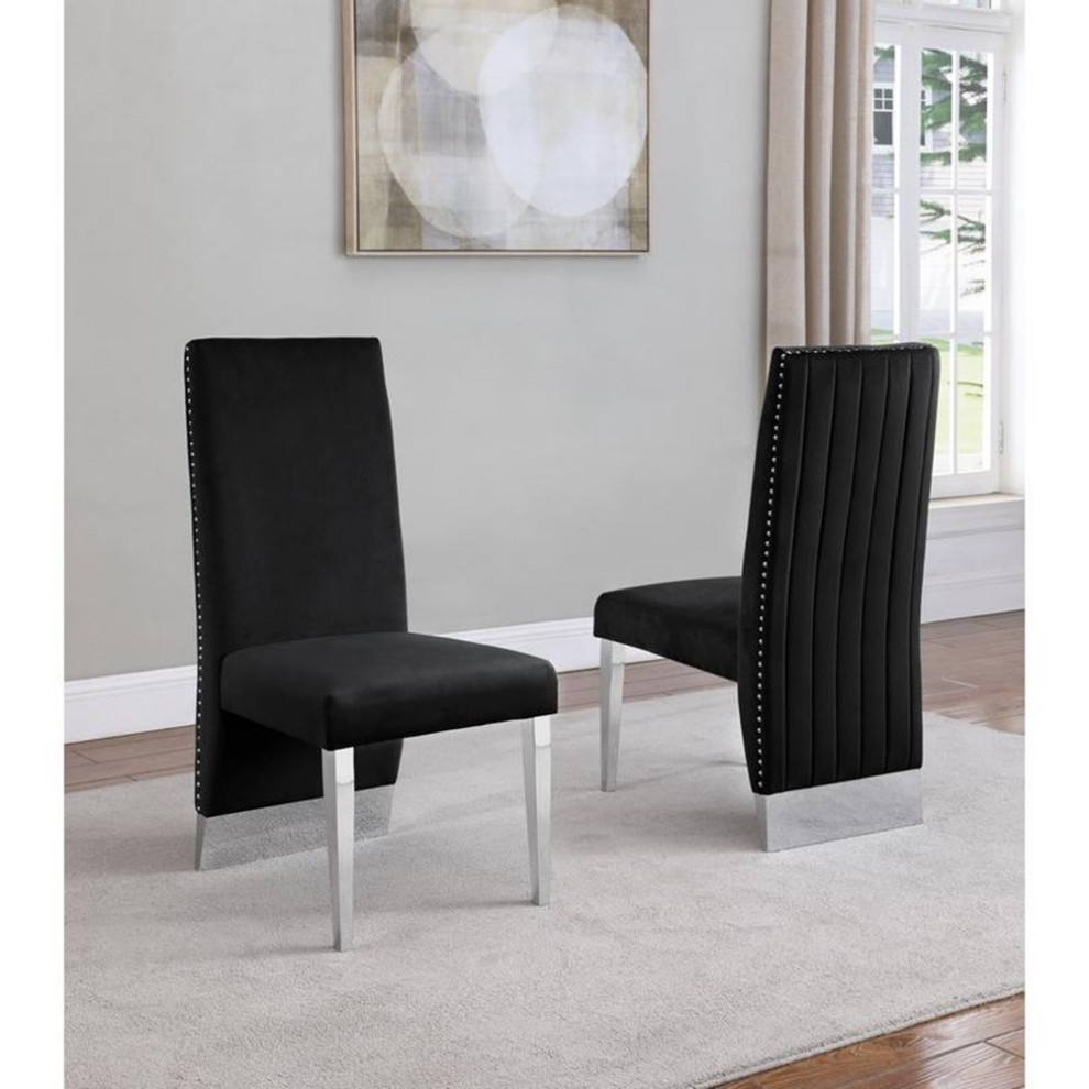 Maklaine Black Tufted Velvet Accent Side Chairs in Silver Chrome (Set of 2)   Contemporary   Dining Chairs   by Homesquare  Houzz