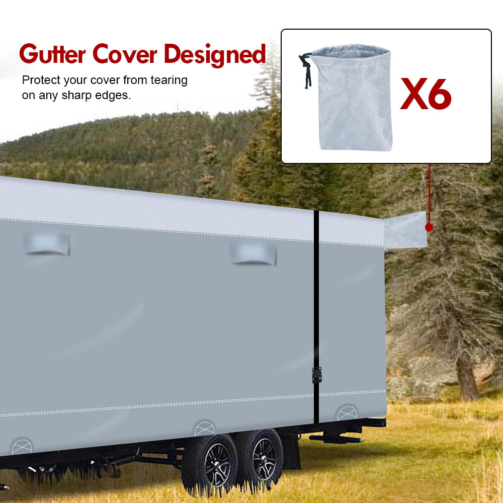 YEOPGYEON Travel Trailer RV Cover 600D Oxford Cloth，31.7'-34' Waterproof 6 Layers with 4 Tire Covers，Tongue Jack Cover，Waterproof Anti-Uv Prevent Top Tearing Caused by Sun Exposure