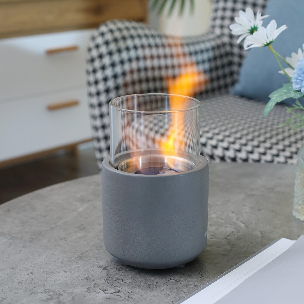 Tabletop Fireplace  Mini Concrete Ethanol Fire Bowl with Lid  Burns up with Liquid Alcohol and Solid Tablet Alcohol