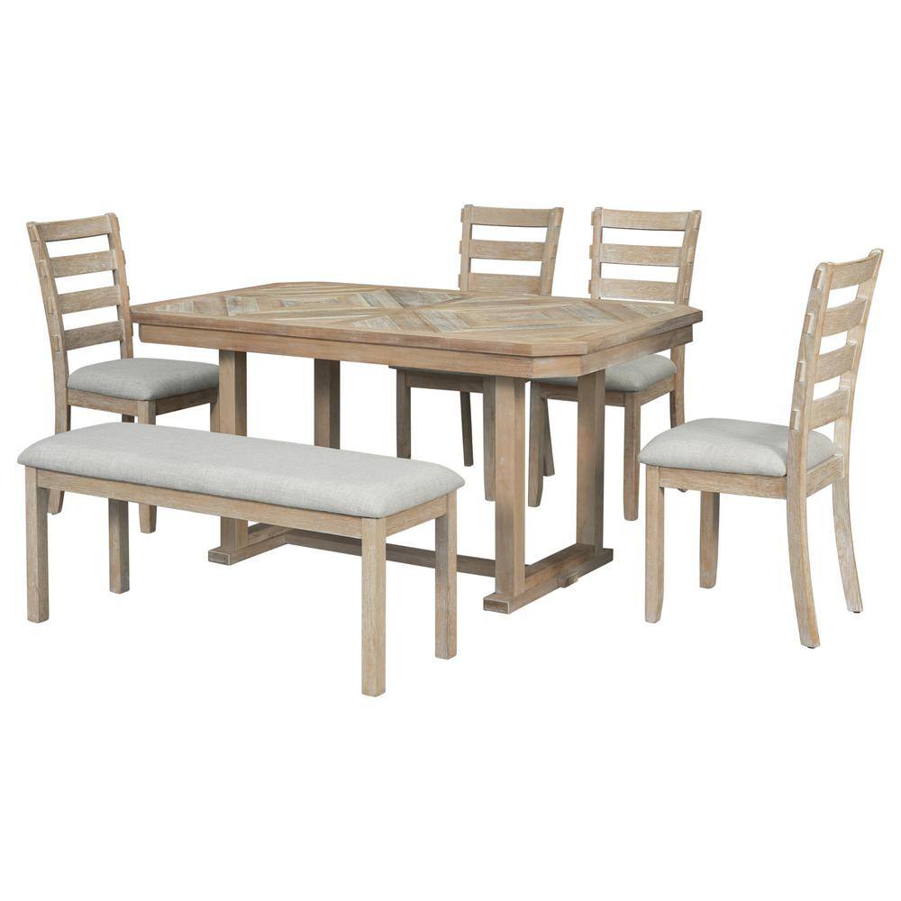 Harper  Bright Designs 6-Piece Natural Beautiful Wood Grain Rubber Wood Dining Table Set with 4 Chairs and 1 Bench XW056AAD