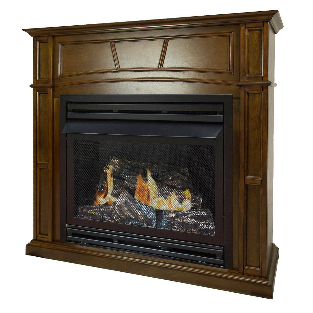 Pleasant Hearth 32000 BTU 46 in. Full Size Ventless Natural Gas Fireplace in Heritage VFF-PH32NG-H1