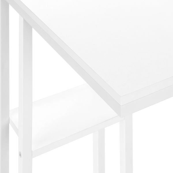 Accent Table， C-shaped， End， Side， Snack， Living Room， Bedroom， White Laminate， White Metal， Contemporary， Modern