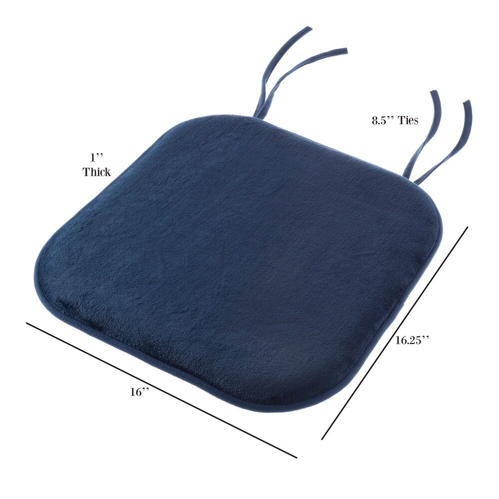 Memory Foam Chair Cushion Square 16”x 16.25” Plush Chair Pad with Ties by Lavish Home