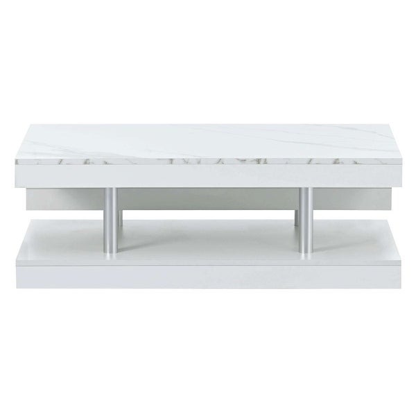 Modern 2-Tier Coffee Table with Silver Metal Legs