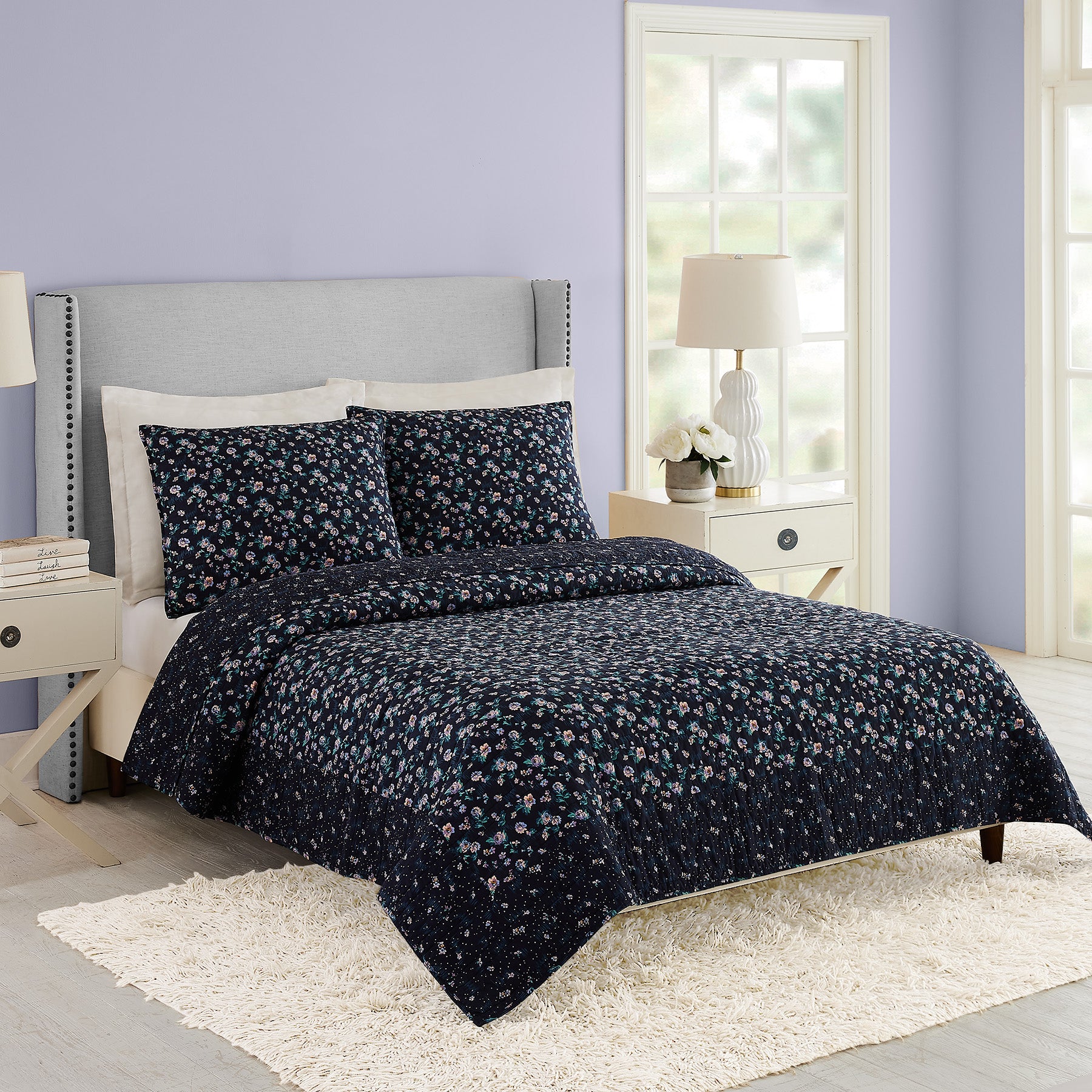 Navy Garden Quilt Set, King