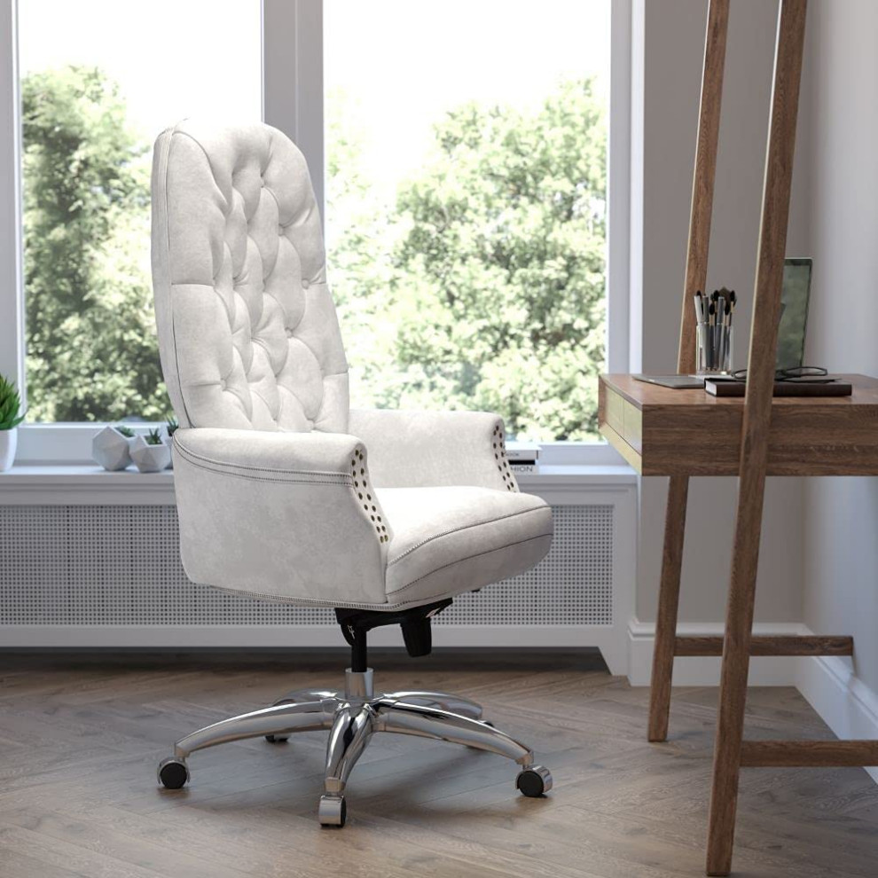 Classic Office Chair  Faux Leather Seat With Button Tufted High Back   Transitional   Footstools And Ottomans   by Declusia  Houzz