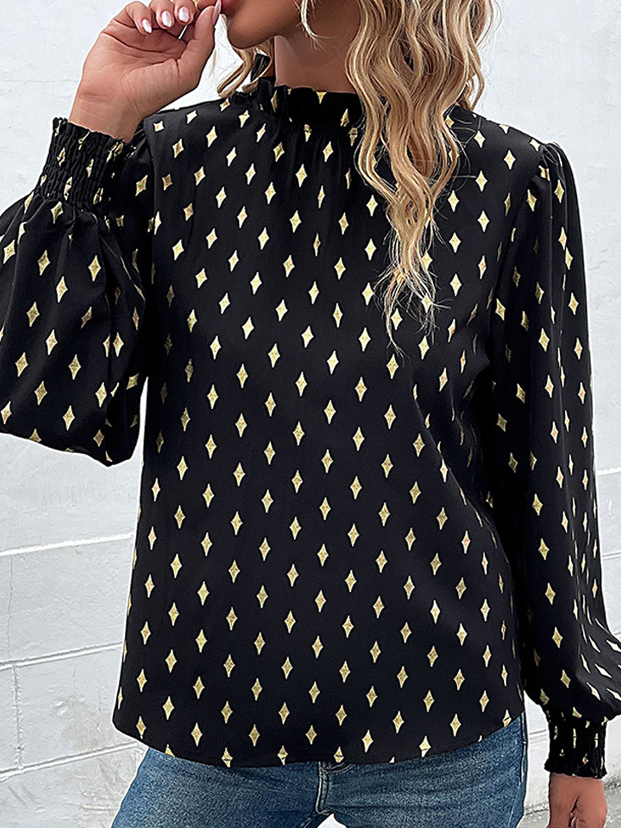 Casual Loose Geometric Bronzing Printed Long-sleeved Blouse