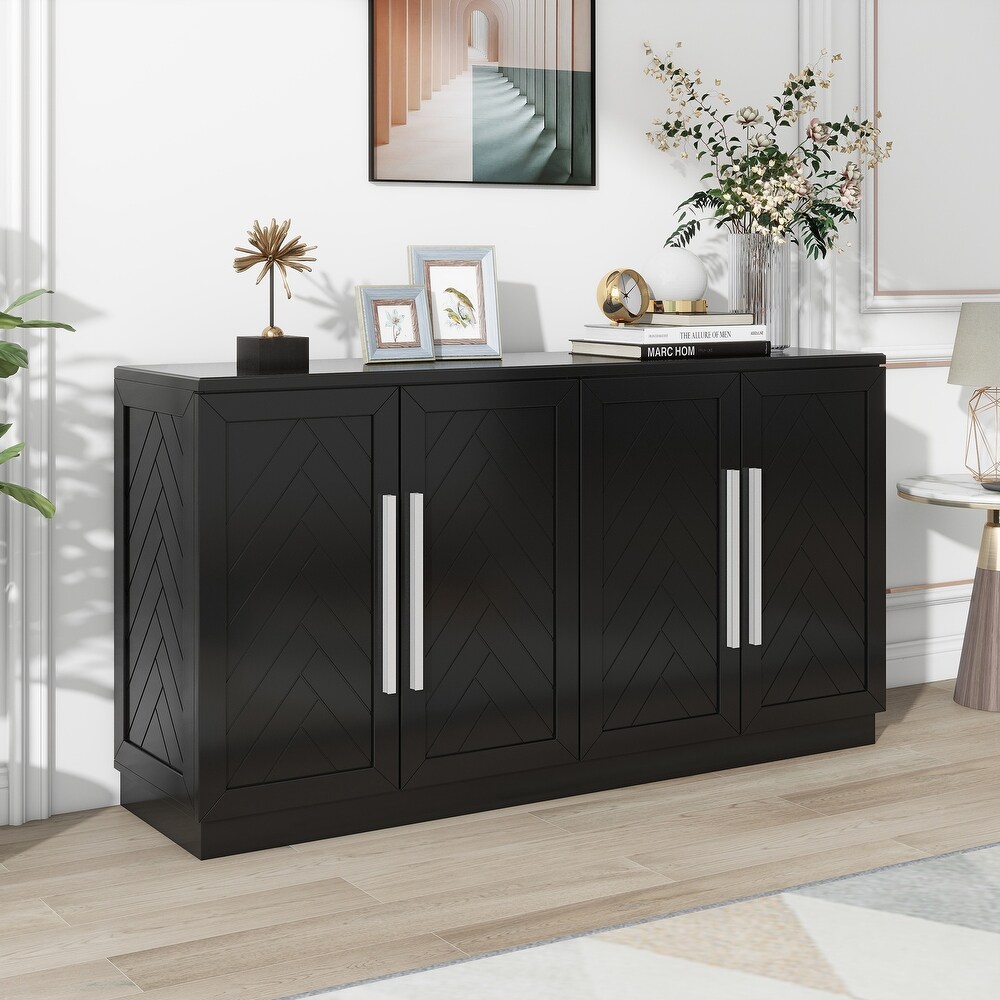 Sideboard with 4 Doors Large Storage Space Buffet Cabinet with Adjustable Shelves and Silver Handles for Dining Living Room