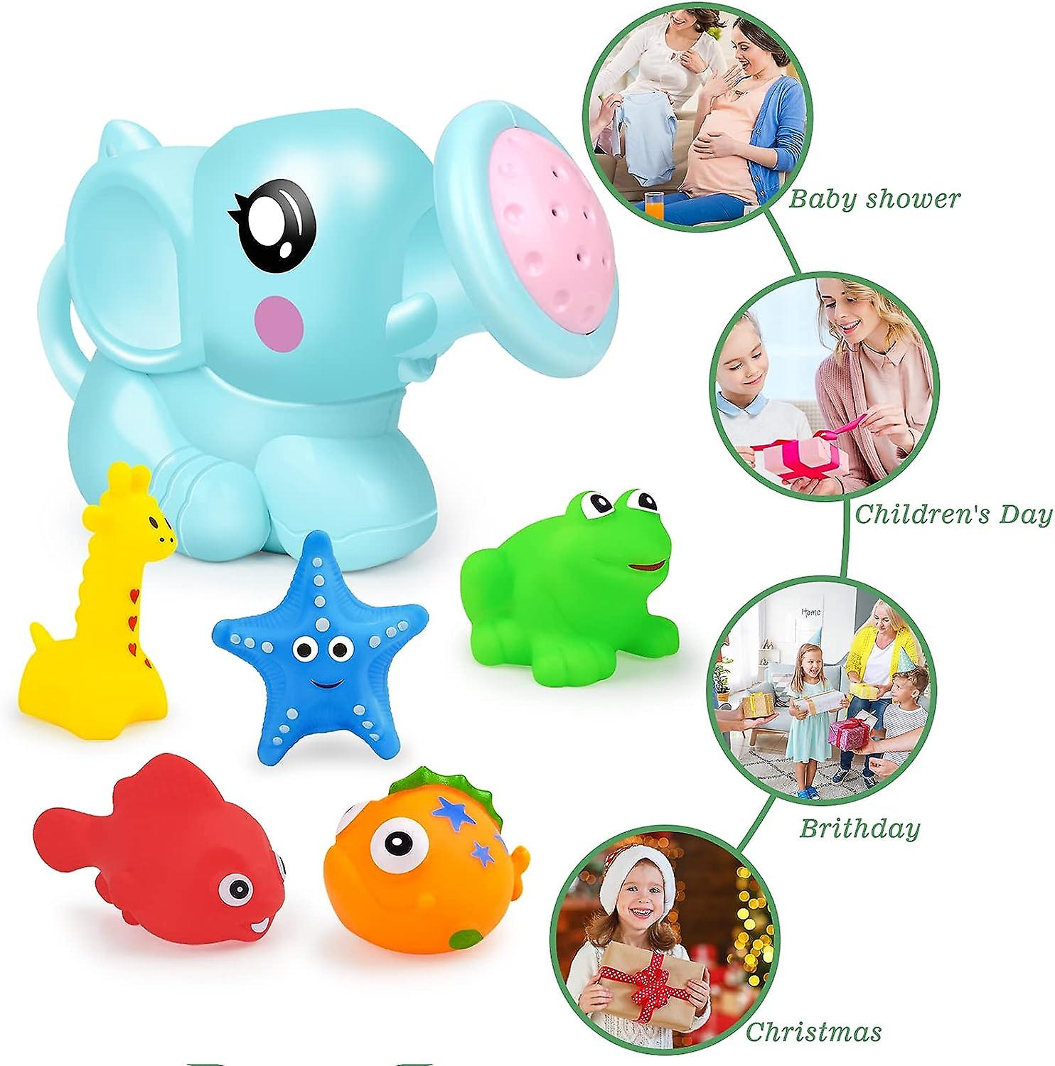 Bath Toys For Toddlers 1 2 3 Years Old -toddler Elephant Watering Can Set For Bathtub Toy Water Can With 5 Pieces Soft Animals Models (elephant Water