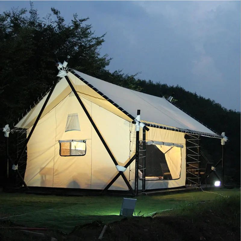 glamping outdoor go hike hotel tent waterproof high quality steel material oxford canvas hotel tent with bathroom for events