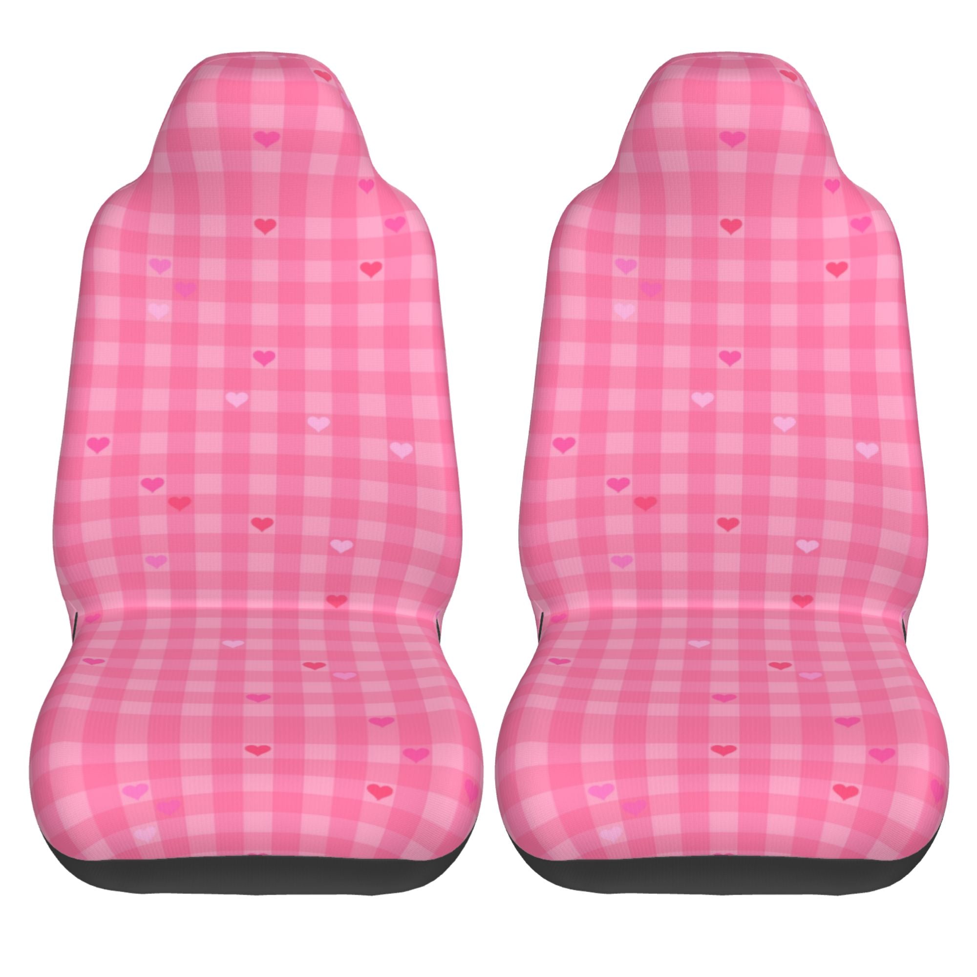 Easy to Install Car Universal Seat Cover， Pink Hearts Checkered Four Seasons Universal Front Seat Cover， 2-Piece