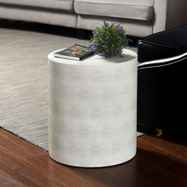 Dann Foley Lifestyle - Oval Side Table - Ivory Faux Leather Shagreen Finish