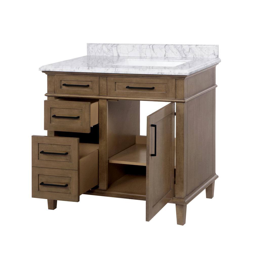 Home Decorators Collection Sonoma 36 in. W x 22 in. D x 34 in. H Bath Vanity in Almond Latte with White Carrara Marble Top Sonoma 36AL